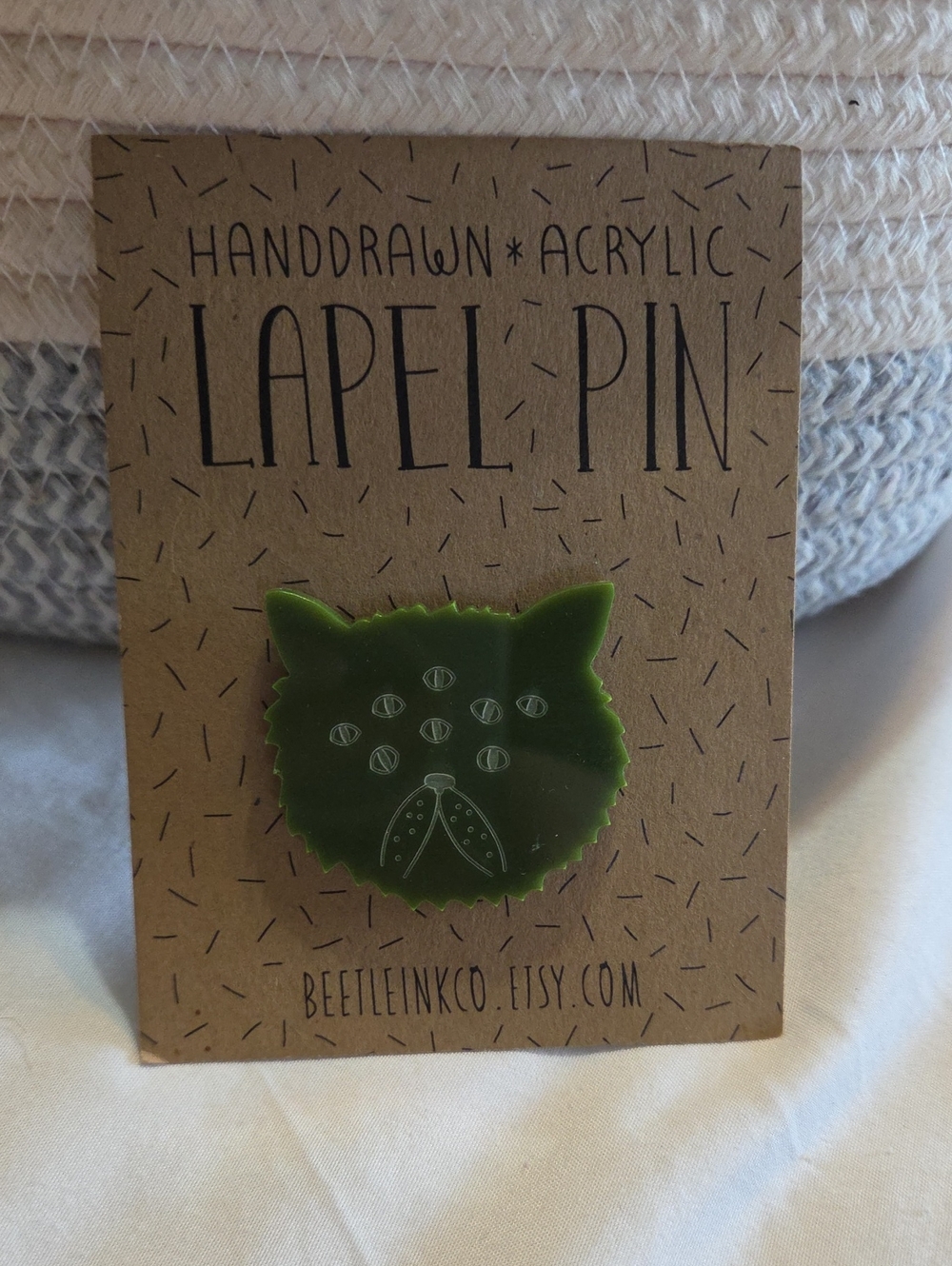 Beetle Ink Co. Green Cat Lapel Pin - Acrylic Handdrawn Design
